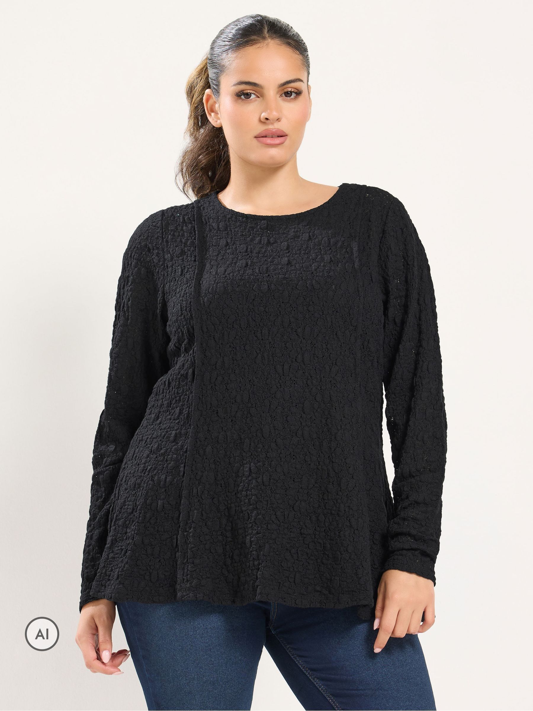 Yours Women's Black Long Sleeve Lace Top In | Size: 30/32 - Image 6