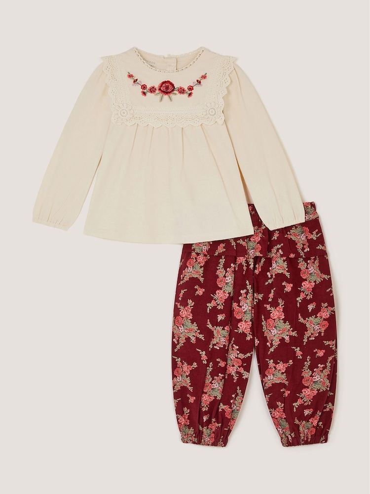 Monsoon Cream Baby Floral Top & Corduroy Trousers Set - Image 2 of 4 Monsoon Cream Baby Floral Top & Corduroy Trousers Set - Image 2 of 4