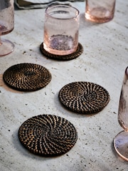 French Connection Black Rattan Hand Woven Set of 4 Coasters - Image 1 of 2