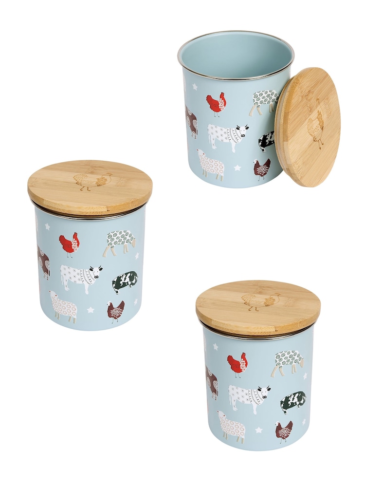 Dexam Set of 3 Blue Farmyard Tea, Coffee & Sugar Storage Jars - Image 1 of 1