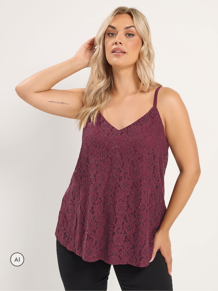 Yours Curve Red Lace Cami Vest Top - Image 1 of 6 Yours Curve Red Lace Cami Vest Top - Image 1 of 6