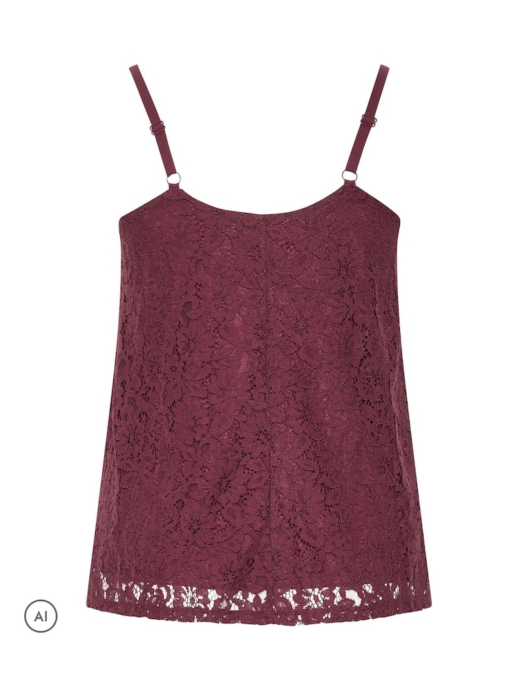Yours Curve Red Lace Cami Vest Top - Image 6 of 6 Yours Curve Red Lace Cami Vest Top - Image 6 of 6