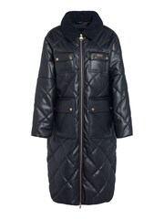 Barbour® International Faux Leather Diamond Quilted Longline Black Jacket - Image 2 of 8