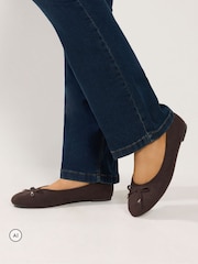Yours Curve Brown Extra Wide Fit Faux Leather Ballet Flats - Image 1 of 5