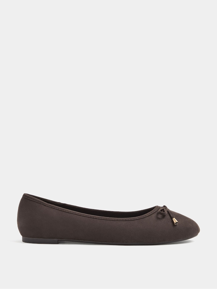 Yours Curve Brown Extra Wide Fit Faux Leather Ballet Flats - Image 2 of 5