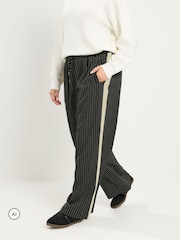 Yours Curve Black Pinstripe Wide Leg Trousers - Image 1 of 7