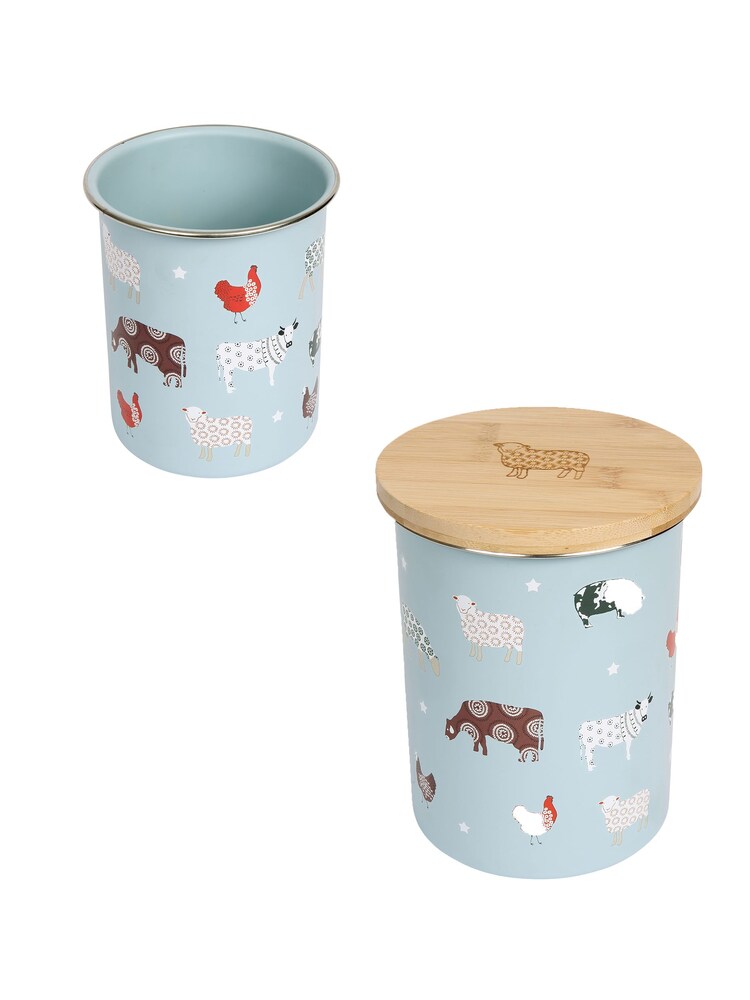 Dexam Blue Farmyard Steel Utensil Holder & Biscuit Barrel - Image 1 of 1 Dexam Blue Farmyard Steel Utensil Holder & Biscuit Barrel - Image 1 of 1