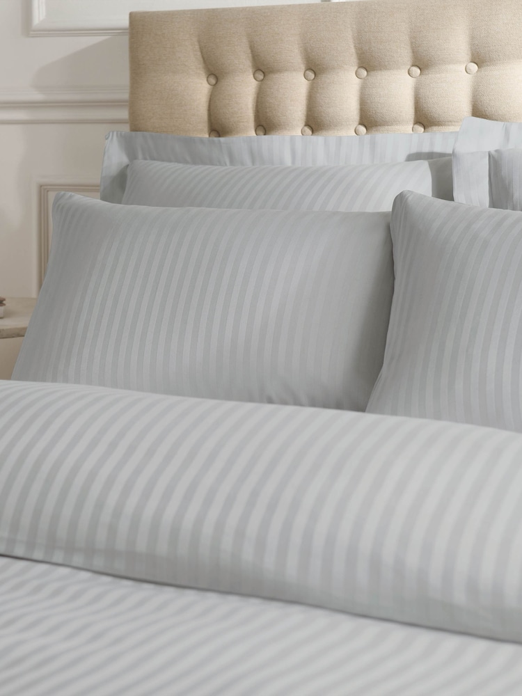 Catherine Lansfield Set of 2 Grey Satin Stripe 100% Cotton Pillowcases - Image 1 of 3