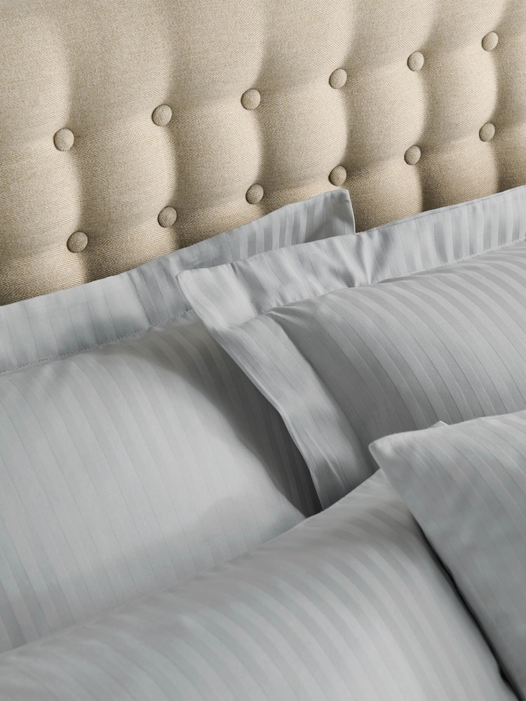 Catherine Lansfield Set of 2 Grey Satin Stripe 100% Cotton Pillowcases - Image 2 of 3