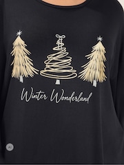 Yours Curve Black 'Winter Wonderland' Novelty Long Sleeve Top - Image 4 of 6