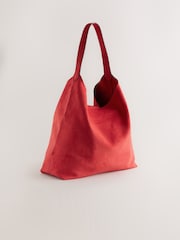 Red Faux Suede Slouchy Shoulder Bag - Image 2 of 5