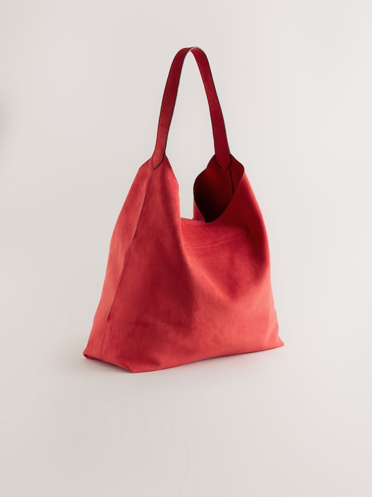 Red Faux Suede Slouchy Shoulder Bag - Image 2 of 5 Red Faux Suede Slouchy Shoulder Bag - Image 2 of 5