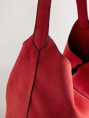 Red Faux Suede Slouchy Shoulder Bag - Image 3 of 5