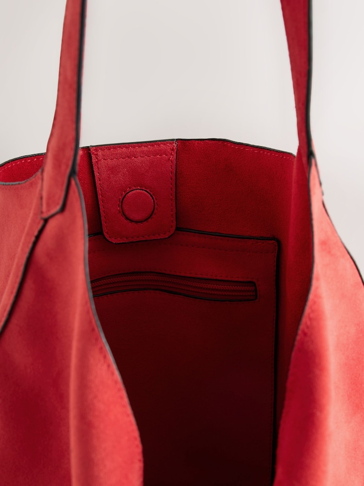 Red Faux Suede Slouchy Shoulder Bag - Image 5 of 5 Red Faux Suede Slouchy Shoulder Bag - Image 5 of 5