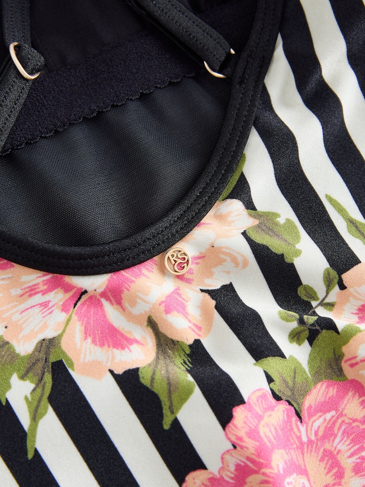 Rockett St George Black/White Floral Stripe Swimsuit - Image 10 of 10
