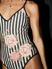Rockett St George Black/White Floral Stripe Swimsuit - Image 3 of 10