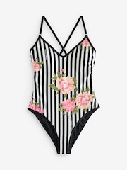 Rockett St George Black/White Floral Stripe Swimsuit - Image 7 of 10
