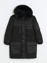 River Island Black Padded Longline Boys Coat - Image 1 of 3