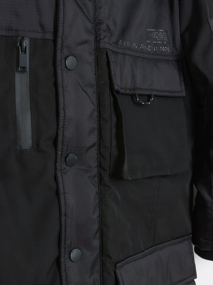 River Island Black Padded Longline Boys Coat - Image 2 of 3 River Island Black Padded Longline Boys Coat - Image 2 of 3