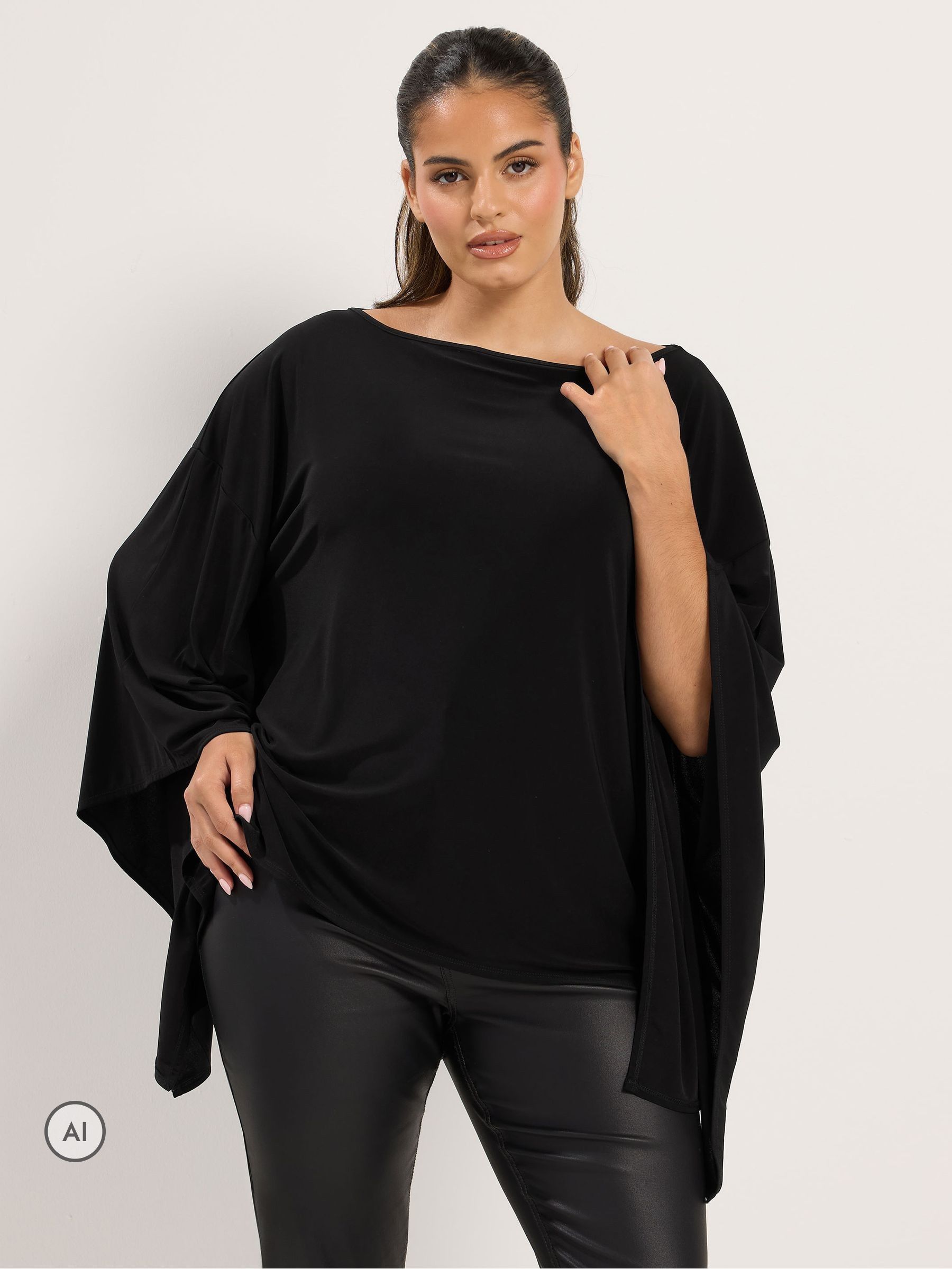 Yours Women's Slash Neck Cape Top in Black | Size: 26-28 - Image 2