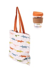 Scion White Mr Fox 10th Anniversary Tote Bag & Glass Travel Mug - Image 1 of 1