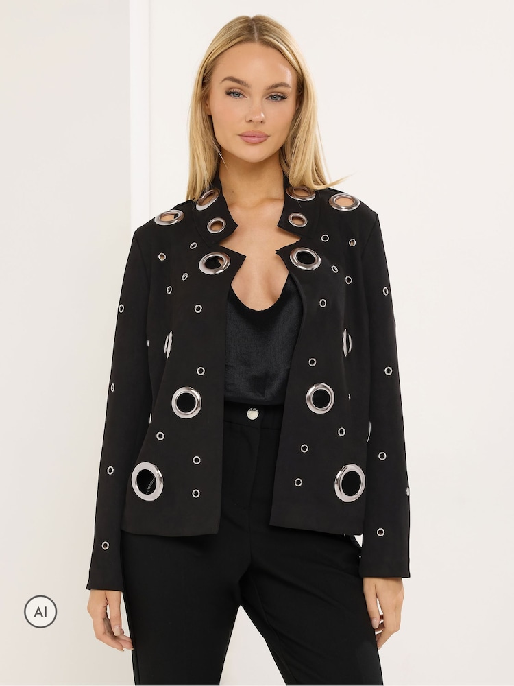 Star by Julien MacDonald Black Faux Suede Eyelet Jacket - Image 1 of 6 Star by Julien MacDonald Black Faux Suede Eyelet Jacket - Image 1 of 6