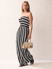 Black/White Stripe Multiway Halter-Tie Bandeau Wide Leg Jumpsuit - Image 2 of 7