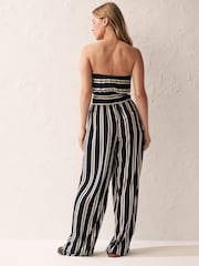 Black/White Stripe Multiway Halter-Tie Bandeau Wide Leg Jumpsuit - Image 4 of 7