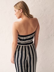 Black/White Stripe Multiway Halter-Tie Bandeau Wide Leg Jumpsuit - Image 5 of 7