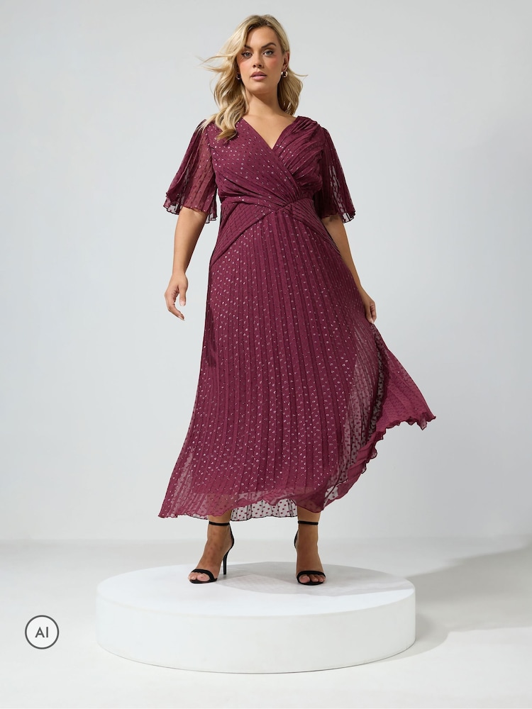 Yours Curve London Dobby-stoff plissert metallisk kjole - Bilde 2 av 6
