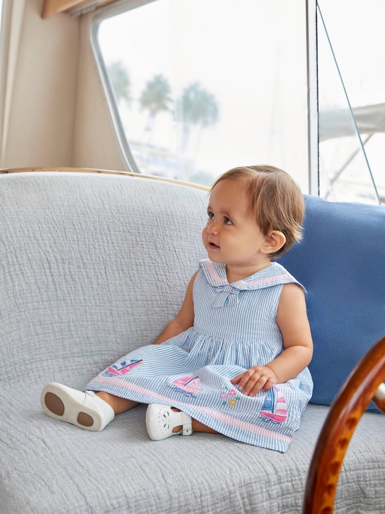 JoJo Maman Bébé Blue Sailboat Baby Dress With Knickers - Image 2 of 7