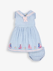 JoJo Maman Bébé Blue Sailboat Baby Dress With Knickers - Image 3 of 7