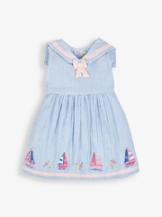 JoJo Maman Bébé Blue Sailboat Baby Dress With Knickers - Image 4 of 7