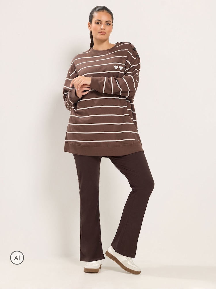 Yours Curve Brown Cotton Flared Leggings - Image 2 of 6 Yours Curve Brown Cotton Flared Leggings - Image 2 of 6