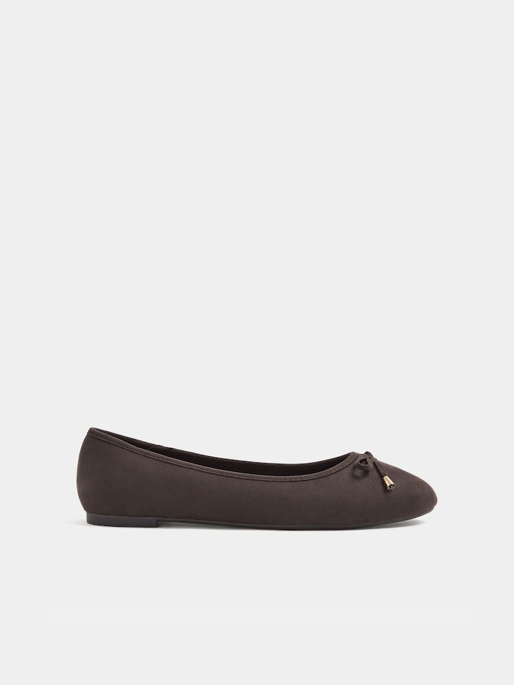 Yours Curve Brown Wide Fit Faux Leather Ballet Flats - Image 2 of 5