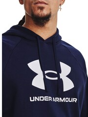 Under Armour Navy Blue Rival Fleece Logo Overhead Hoodie - Image 4 of 6