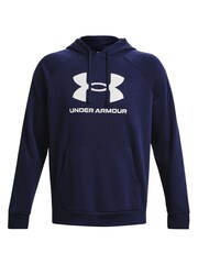 Under Armour Navy Blue Rival Fleece Logo Overhead Hoodie - Image 5 of 6