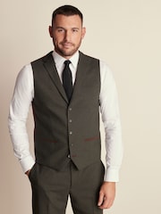 Green Regular Fit Herringbone Suit Waistcoat - Image 1 of 9