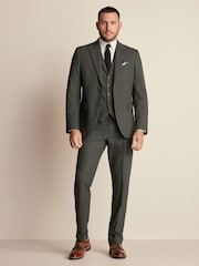 Green Regular Fit Herringbone Suit Waistcoat - Image 2 of 9