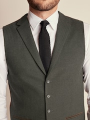 Green Regular Fit Herringbone Suit Waistcoat - Image 4 of 9
