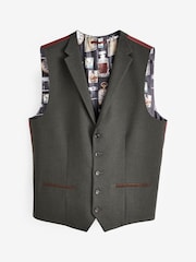 Green Regular Fit Herringbone Suit Waistcoat - Image 5 of 9