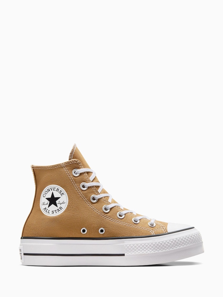 Converse Tan Brown Platform Lift High Top Trainers - Image 1 of 7