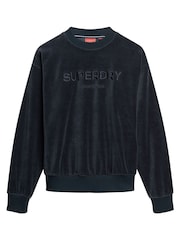 Superdry Eclipse Navy Velour Graphic Boxy Crew Sweatshirt - Image 4 of 6