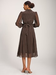 Jolie Moi Brown Chiffon Print Ruffled Shirt Dress - Image 2 of 6