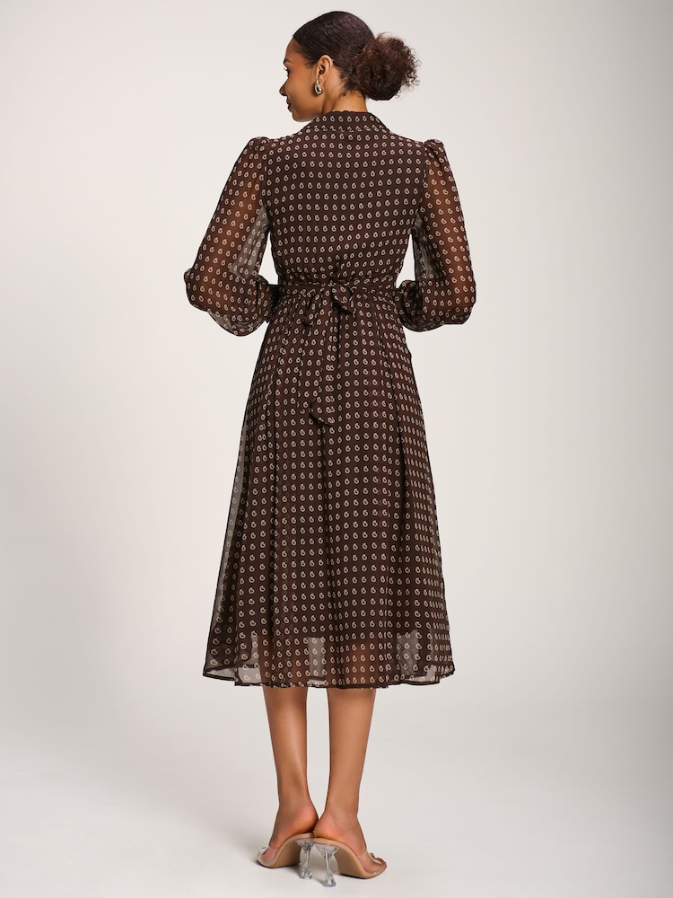 Jolie Moi Brown Chiffon Print Ruffled Shirt Dress - Image 2 of 6