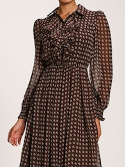 Jolie Moi Brown Chiffon Print Ruffled Shirt Dress - Image 3 of 6
