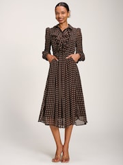 Jolie Moi Brown Chiffon Print Ruffled Shirt Dress - Image 4 of 6