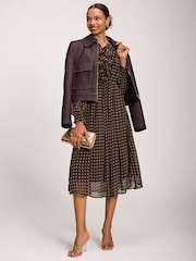 Jolie Moi Brown Chiffon Print Ruffled Shirt Dress - Image 6 of 6