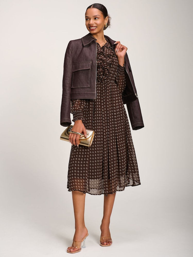 Jolie Moi Brown Chiffon Print Ruffled Shirt Dress - Image 6 of 6