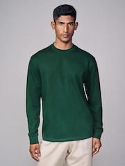 Green Relaxed Fit Long Sleeve Heavyweight 100% Cotton T-Shirt - Image 1 of 7